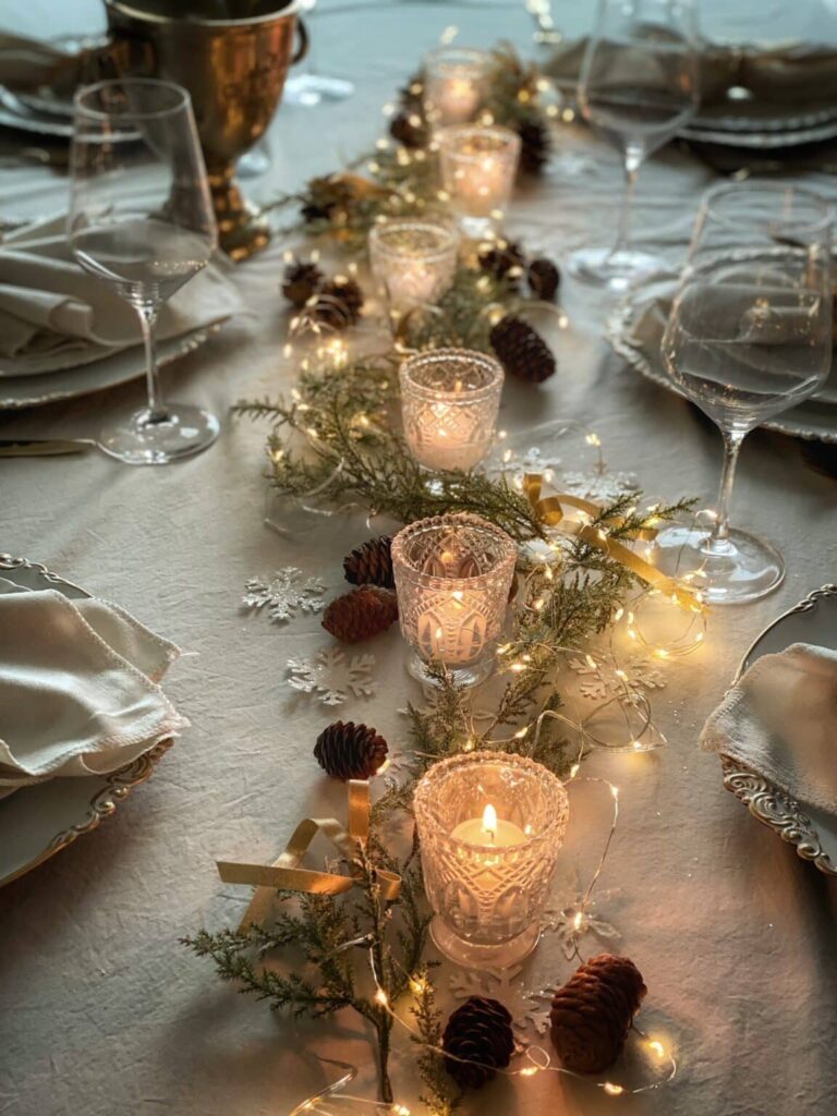 Fairy lights christmas table setting