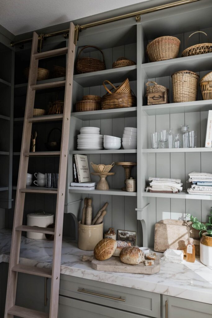 Open shelving with old world charm in pantry design