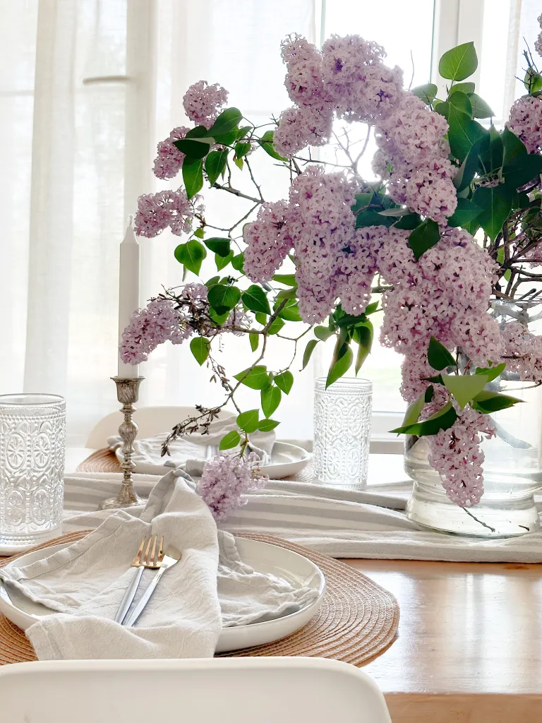lilacs on kitchen table
