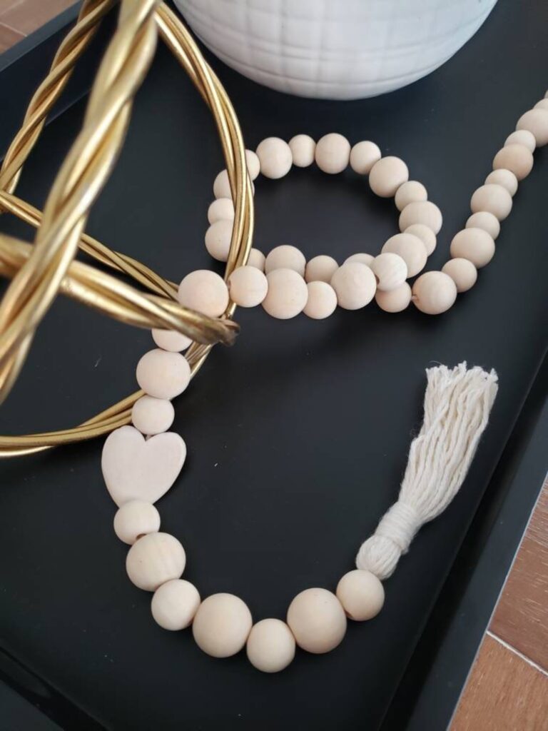 wooden bead garland with heart