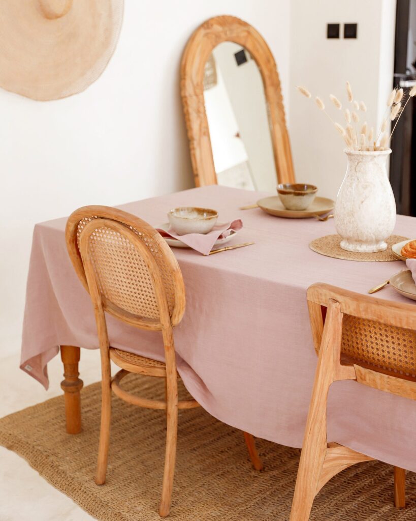 pink linen table cloth