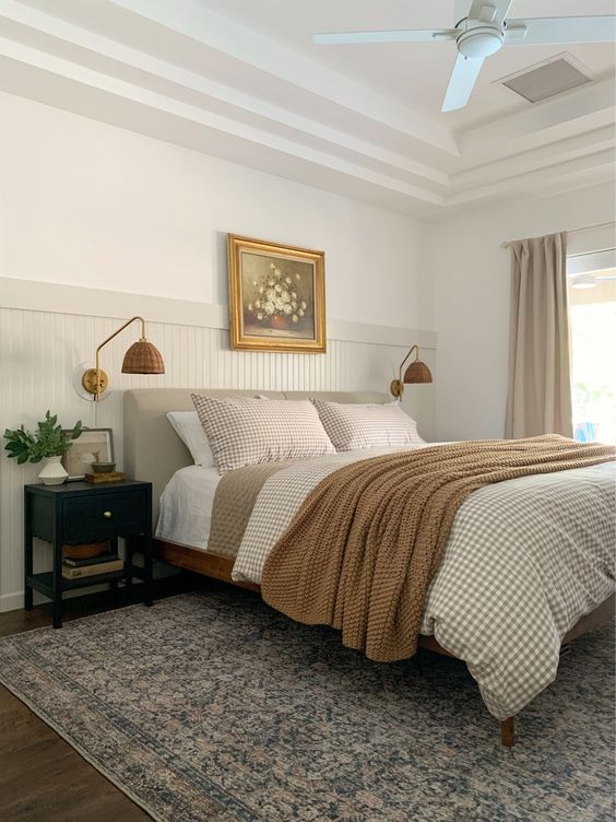 Master bedroom with gingham bedding