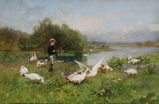 vintage art print of boy with geese