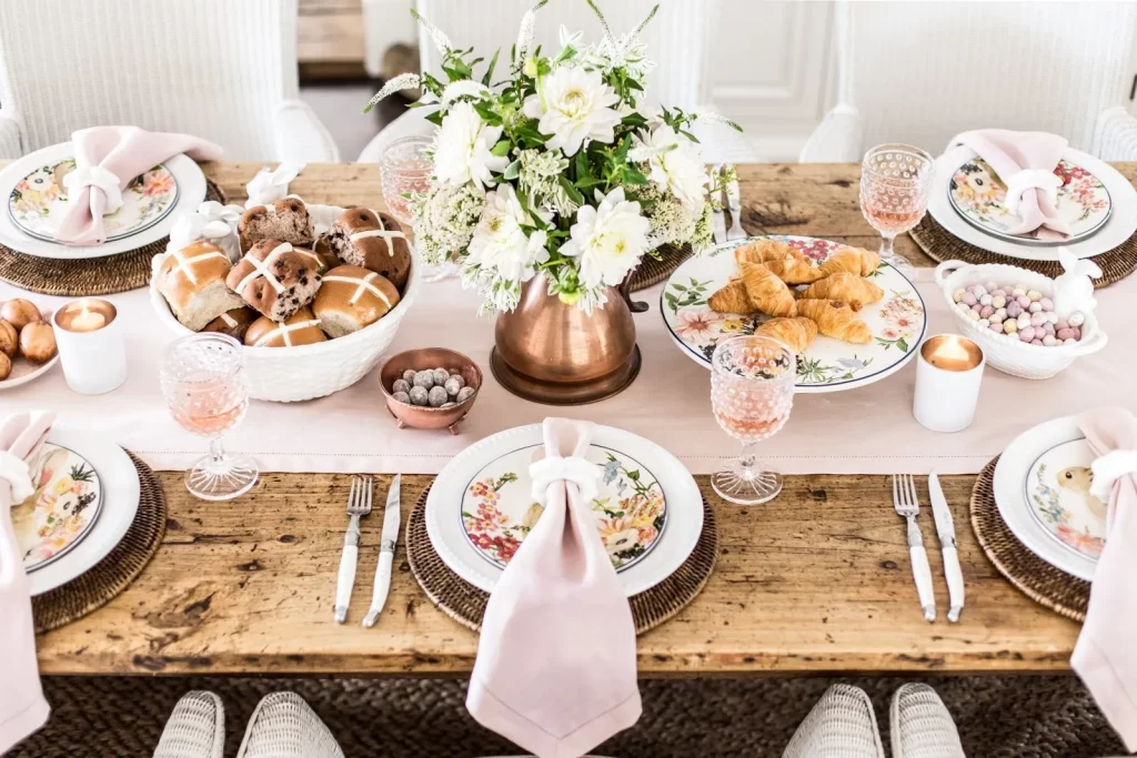 Blush toned easter table setting 