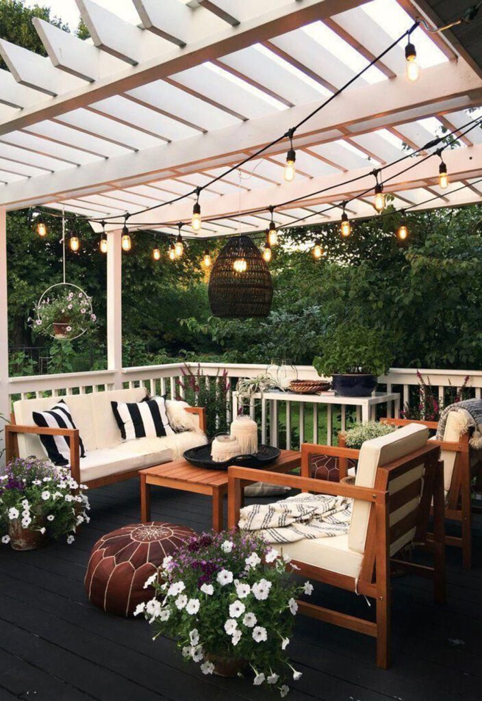 Outdoor seating with deck roof