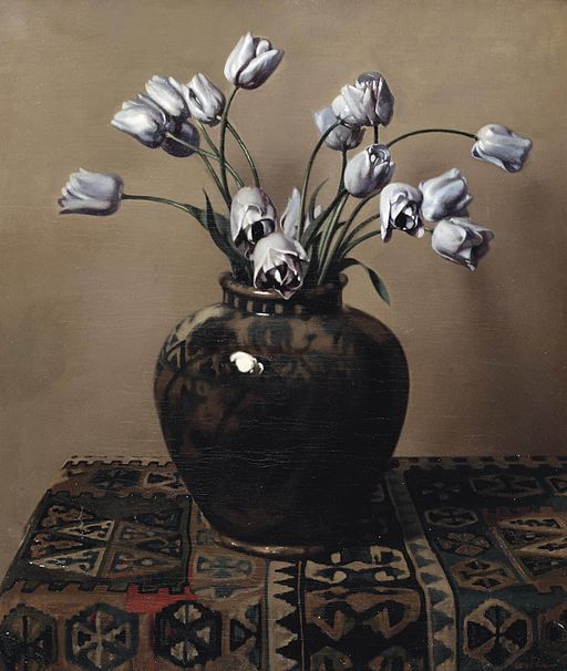 vintage painting of tulips in vase
