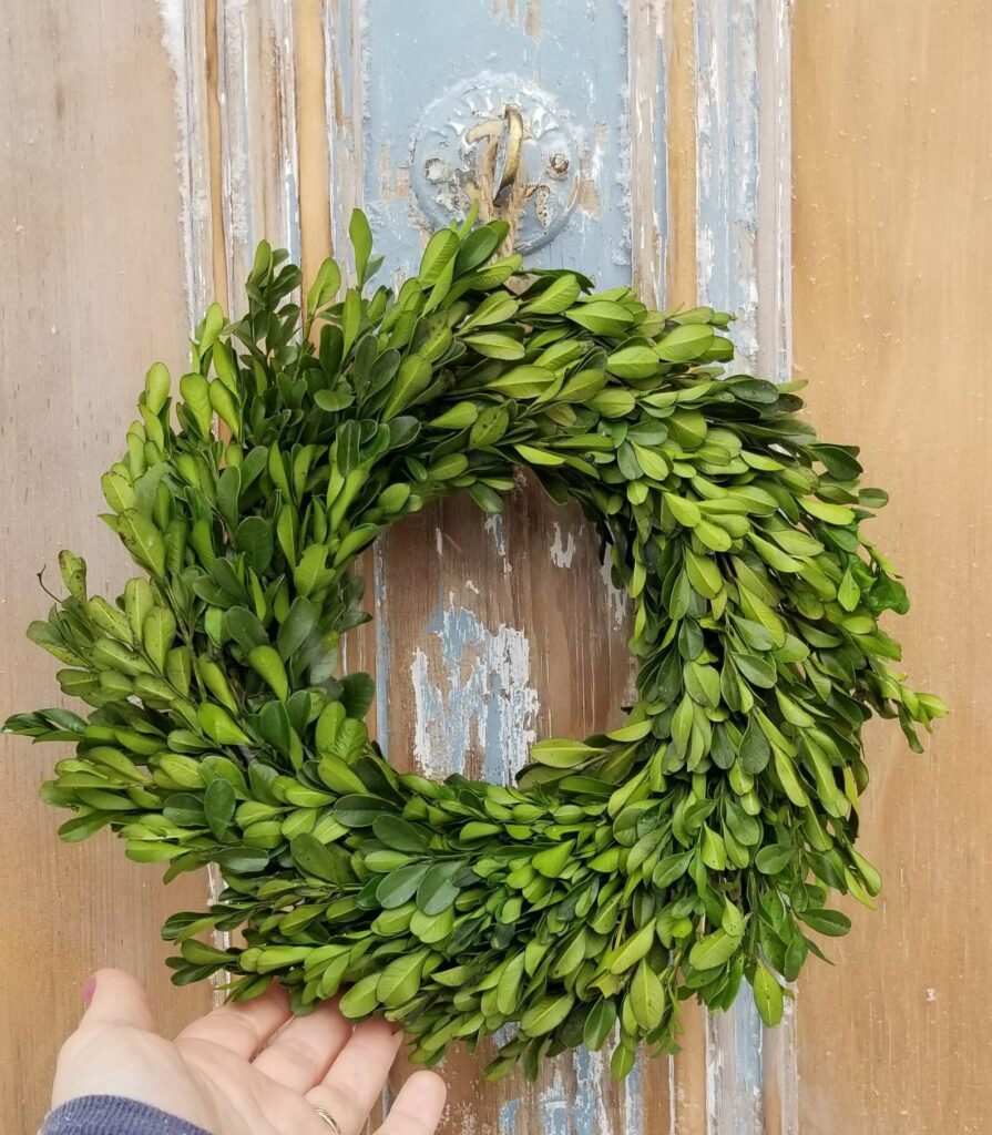 Boxwood wreath on front door