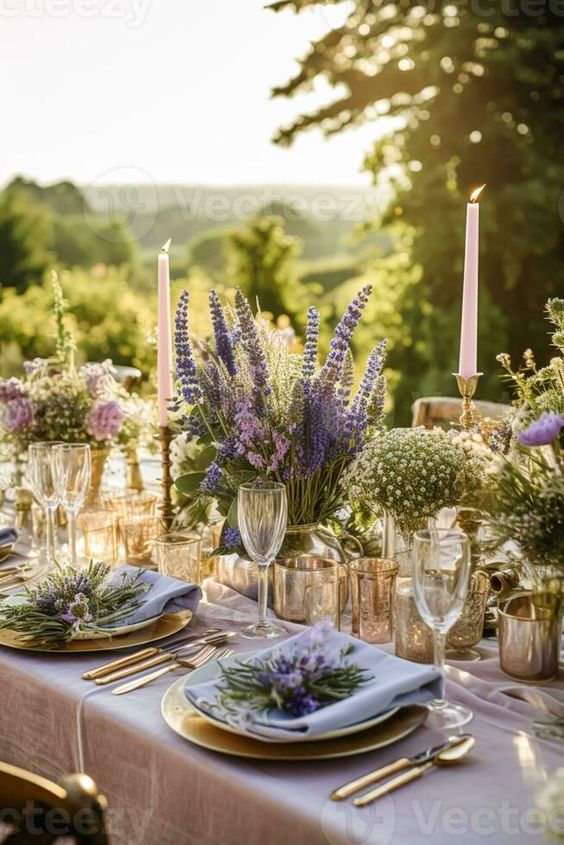 Formal table setting with lavender