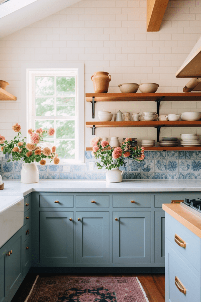 blue English cottage kitchen