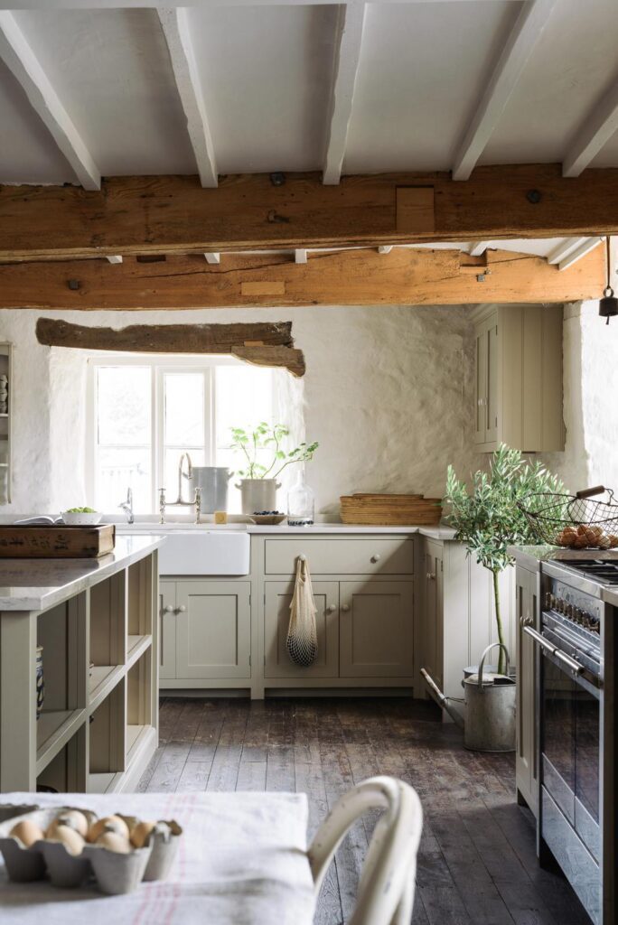 English cottage kitchen with stone and exposed beams
