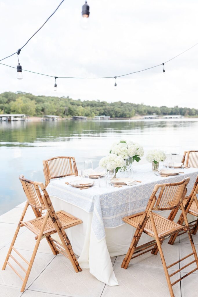 White hydreangeas on Mother's Day table setting