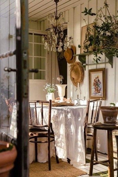 Clean airy dining room with vintage furniture