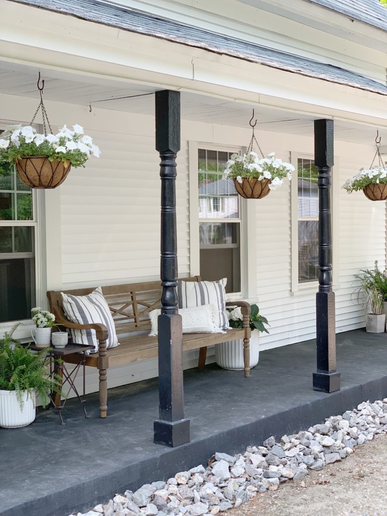 hanging baskets on front porch