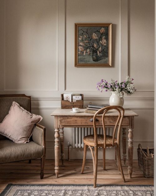 Antique table and chair  in beige room
