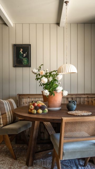 breakfast nook with church pew