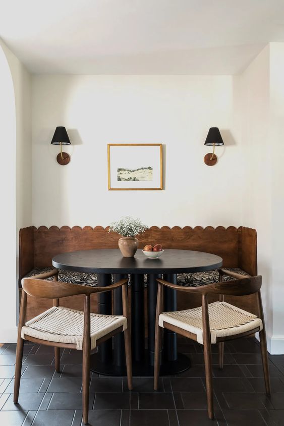 Scalloped bench in breakfast nook