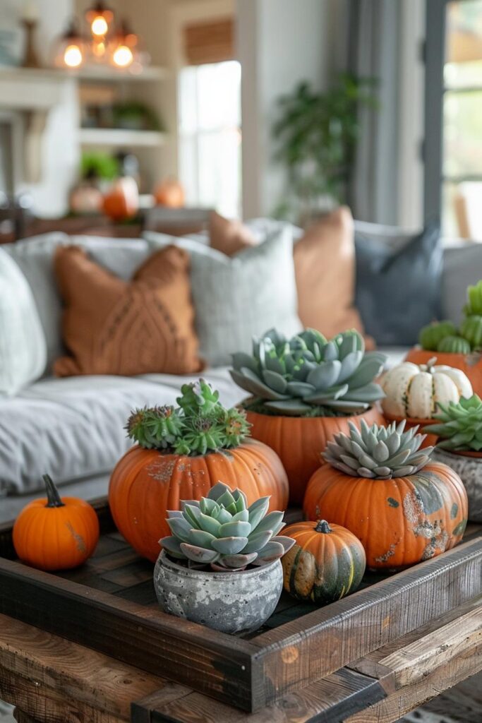 succulent pumpkins centerpiece