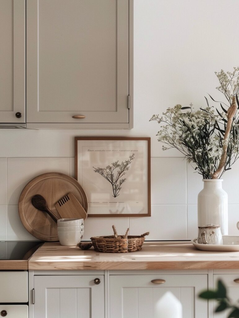 wall art on backsplash in kitchen