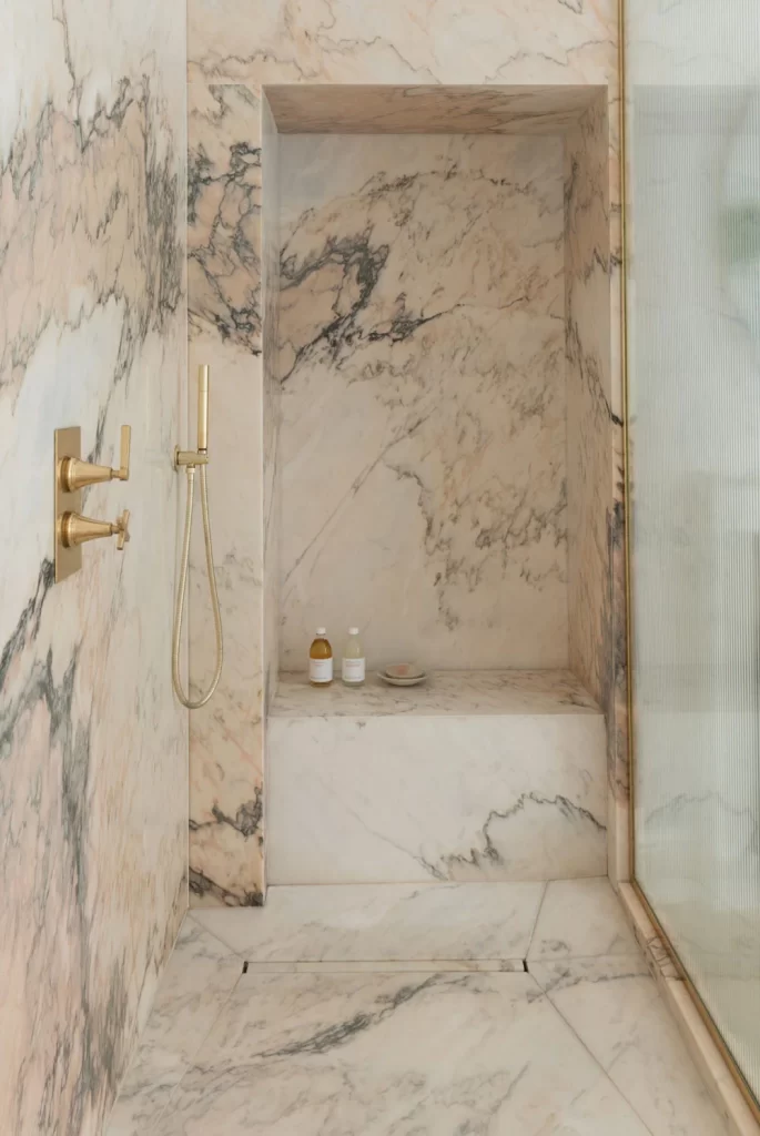 Marble in master bathroom