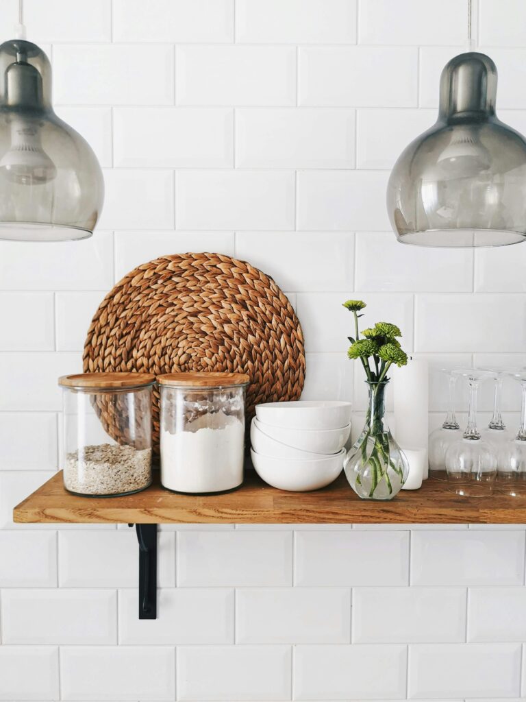 Open shelving in kitchen