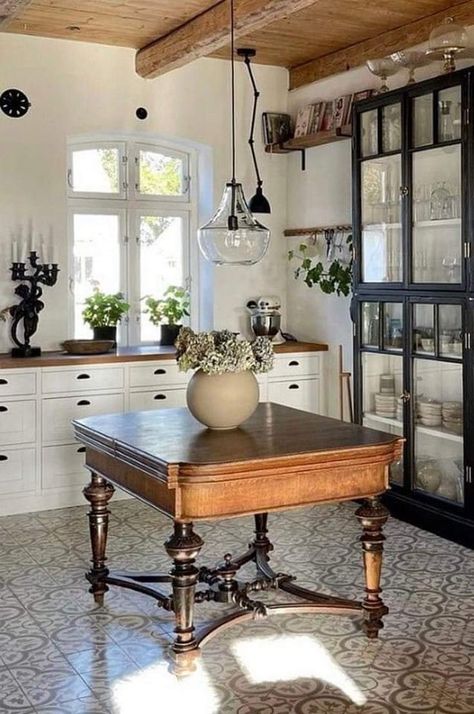 antique kitchen table as island