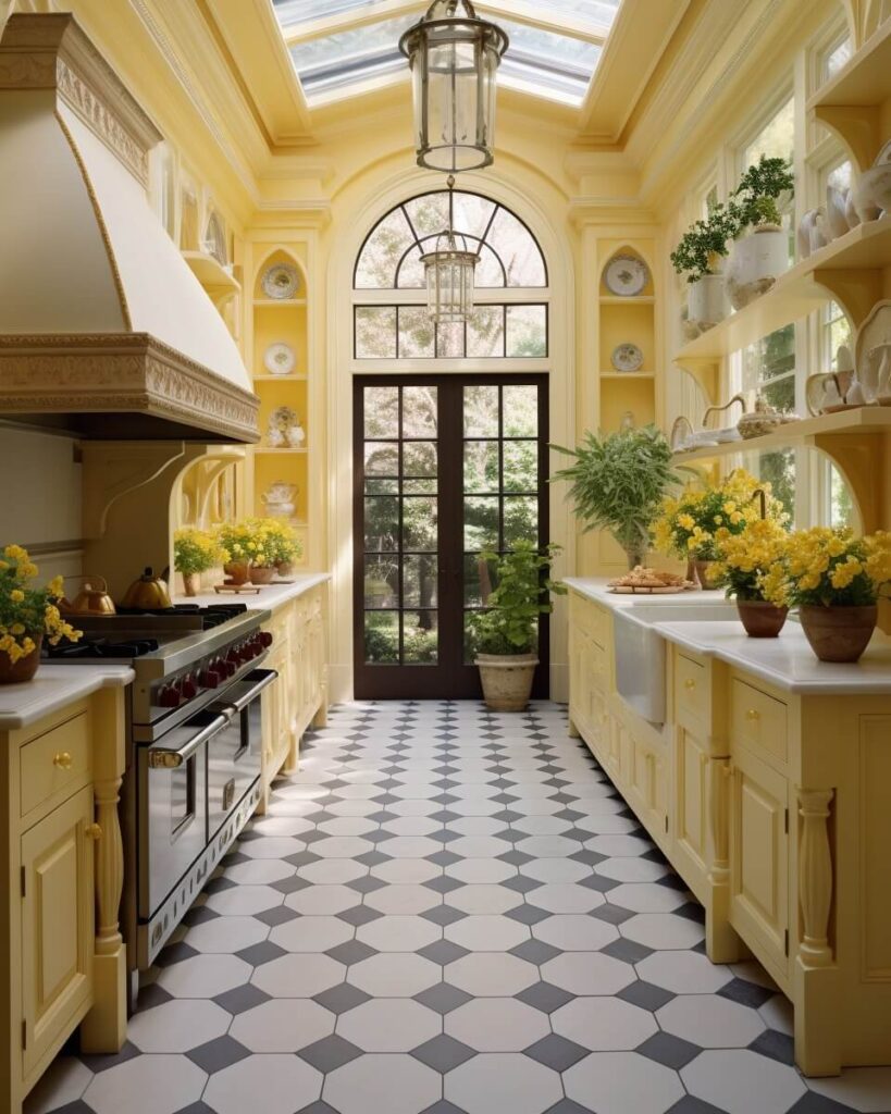 yellow French country kitchen